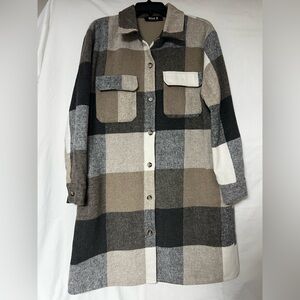 Plaid Button-Up Long Coat
